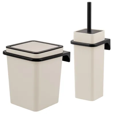 Produktbild von bremermann 2tlg. Bad-Set SAVONA Softtouch inkl. Wandhalterung, Kosmetikeimer und Toilettenbürstenhalter, eckig - beige