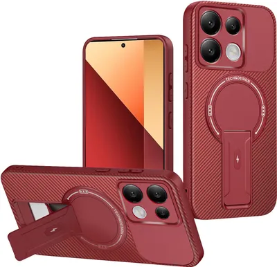 Produktbild von Hülle für Xiaomi Redmi Note 13 4G Magnetisch Carbonfaser Design TPU Hybrid Handyhülle mit Ständer Rot