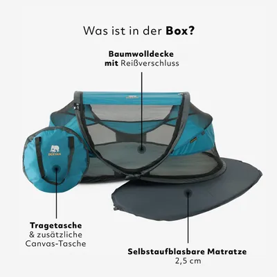 Produktbild von DERYAN Baby Luxe Reisebett – Inklusive selbst aufblasbarer Matratze - Ocean