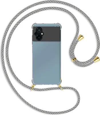 Produktbild von Handykette Backcover-Schutzhülle mit Band (Metall goldfarben) für Xiaomi Poco M5 (6.58'') - weiß/grau kariert