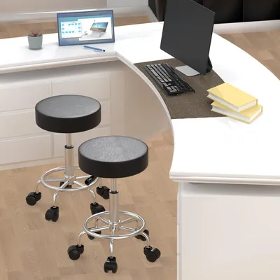 Produktbild von 2er set Rollhocker,Ergonomischer Arbeitshocker Drehhocker Barhocker 360° drehbar Höhenverstellbarer 49-64cm für Büro Salon Schwarz