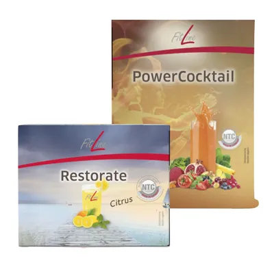 Produktbild von FitLine Optimal-Set = Restorate Citrus + PowerCocktail (je 30 Beutel)