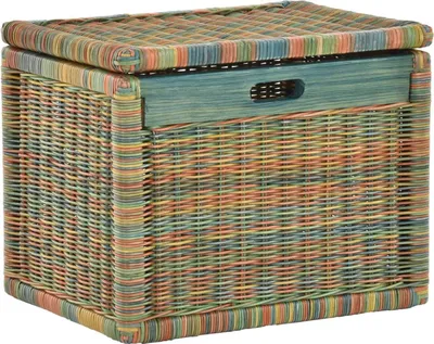 Produktbild von KRINES HOME Korb mit Deckel Rattan geflochten Farbe , Regalkorb, Schrankkorb (Bunt, Groß)