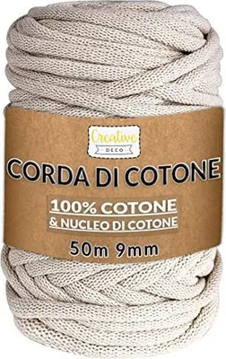 Immagine prodotto di Creative Deco Corda Macrame 9mm x 50m Filo Cotone Beige | Cotone per Uncinetto | Filo Macramè 9mm | Spago Decorazioni, Cordino Porta Vaso