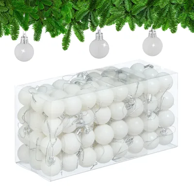 Immagine prodotto di Set da 96 palline natalizie Relaxdays, palline scintillanti, opache e lucide, decorazioni per l'albero di Natale, plastica, bianco