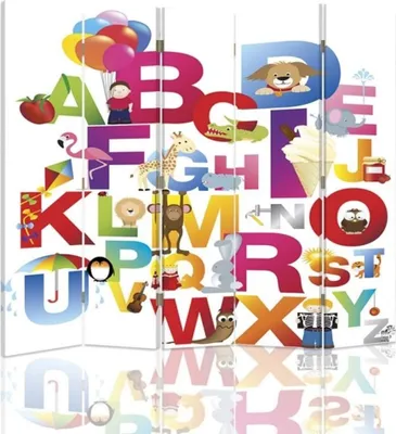Produktbild von Paravent - Raumteiler Children’S Alphabet - Dekorativer Raumtrenner cm. 180x170 (5 x)