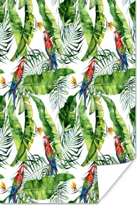 Produktbild von MuchoWow® Poster Blumen - Blätter - Papagei 120x180 cm - Kunstposter