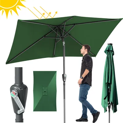 Obrázok produktu pre Bettizia slnečník obdĺžnikový, kľukový skladací železný balkónový slnečník, naklápací, 2 x 3 m, zelený