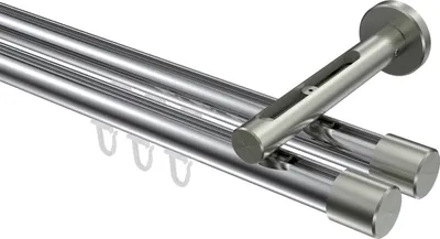 Produktbild von Interdeco Innenlaufstange / Gardinenstange mit Innenlauf Chrom / Edelstahl-Optik, Typ Siteno Santo (Kappe), 20 mm Ø 2-läufig, 220 cm