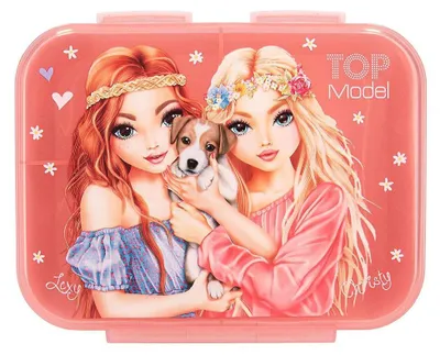 Produktbild von Depesche 12888 TOPModel Velo Fleur - Brotdose in Rosa, mit Model Motiv und Blumen Muster, Lunchbox mit 3 Fächern und transparentem Deckel