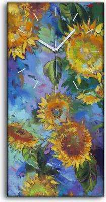 Produktbild von Küche Wohnzimmer Wand Leinwand Uhr 30x60 Gemälde Blumen Sonnenblumen Kunst - weiße Hände