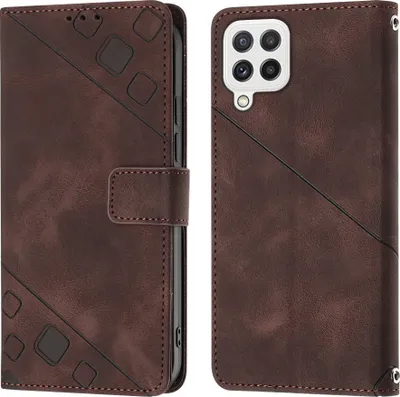 Produktbild von Hülle für Samsung Galaxy A22 4G/F22/M22 Prägung Flip Leder Brieftasche Schutzhülle mit Ständer Braun