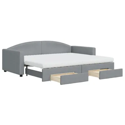 Produktbild von vidaXL Tagesbett Ausziehbar mit Schubladen Hellgrau 90x200 cm Stoff