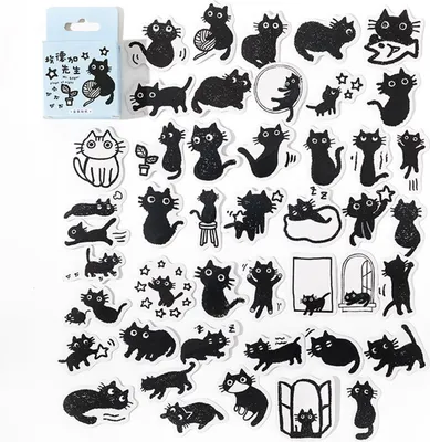 Imagen del producto de 45 pegatinas temáticas de gatos, autoadhesivas, estilo "kawaii", para decorar calendarios, cuadernos y otros objetos