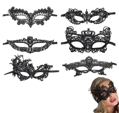 6 Spitzen-Augenmasken, venezianische Masken, schwarz, für Karneval & Halloween