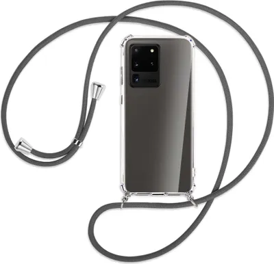 Produktbild von Handykette Backcover-Schutzhülle mit Band (Metall silberfarben) für Samsung Galaxy S20 Ultra - dunkelgrau