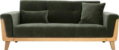 Produktbild von Miliboo - Skandinavisches 3-Sitzer-Sofa aus grünem khakifarbenem Samtstoff und hellem Holz FJORD