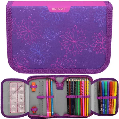 Produktbild von Spirit Schüleretui Blumen Flowers lila 28-teilig
