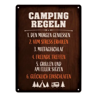Produktbild von Metallschild XL mit Camping Motiv und Spruch: Camping regeln Schild