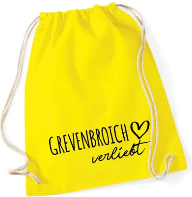 Produktbild von Huuraa Turnbeutel Grevenbroich verliebt 12 Liter Yellow Baumwolle Rucksack Geschenkidee