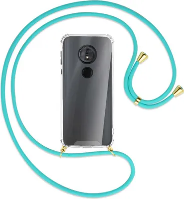 Produktbild von Handykette Backcover-Schutzhülle mit Band (Metall goldfarben) für Motorola Moto E5 / G6 Play - türkis