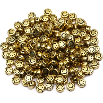 Produktbild von Bastelperlen rund 100 Stück, 7 x 4 mm rund, goldfarbige Perlen mit Smiley
