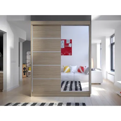 Obrázek produktu pro Šatní skříň 150 cm se zrcadlem a LED osvětlením PIRITU 3 - dub sonoma