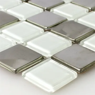 Produktbild von Glas Edelstahl Metall Mosaikfliesen Astoria Weiß Silber