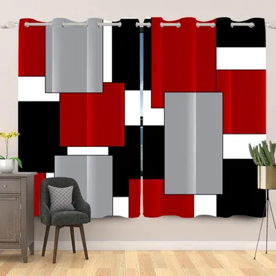 Obrázok produktu pre Solidchoice – Záclona s geometrickým vzorom a abstraktným motívom, 135 x 245 cm
