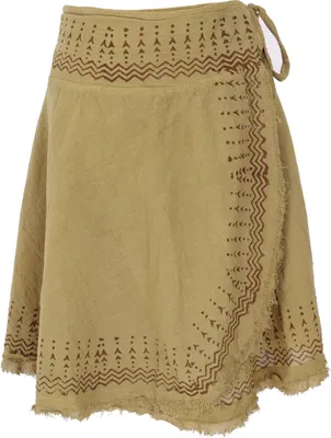Produktbild von Natürlicher Goa Sommerrock, Bedruckter Ethno Wickelrock - Khaki, Damen, Grün, Baumwolle, Röcke