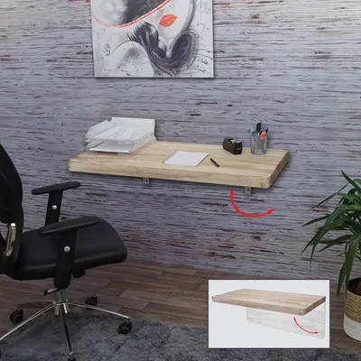 Obrázek produktu pro Nástěnný stolek HWC-H48, nástěnný skládací stolek Nástěnný odkládací stolek, skládací z masivního dřeva  100x50cm přírodní barva