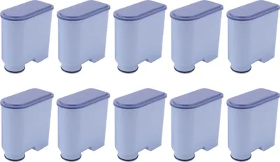 Ten water filter cartridges are arranged in two rows of five on a white background.