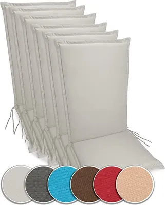 Produktbild von sunnypillow 6er Set Gartenstuhlauflagen  120 x 50  extra Dicke 9cm  Hochlehner Auflagen waschbar wasserdicht  Polsterauflagen Outdoor Stuhlauflagen Polster Sitzkissen Gartenstuhl  Grau