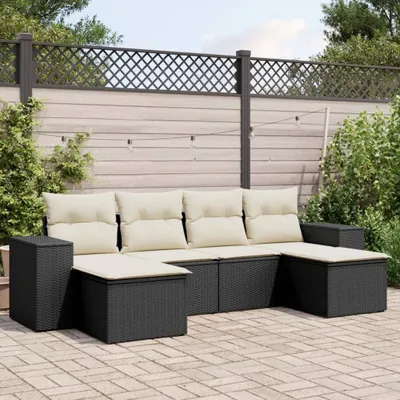 Produktbild von 6-tlg. Garten-Sofagarnitur - mit Kissen Schwarz Poly Rattan - Gartenmöbelset 3255253