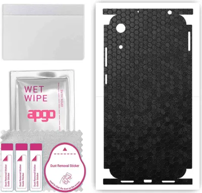 Produktbild von apgo Rückseite + Seiten Schutzfolie, Skin, kompatibel mit Honor 8A 2020, Hinten Displayschutzfolie aus Vinylfolie, kratzfest, einfache Montage - Schwarze Honigwabe