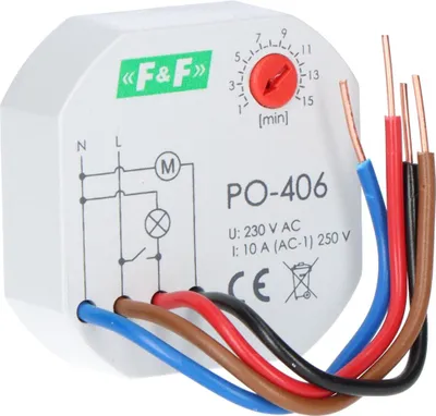 A white electrical timer relay device with wires extending from it.