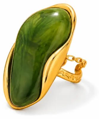 Produktbild von Ring mit grünem Kunstharz, Edelstahl goldfarben, verstellbar