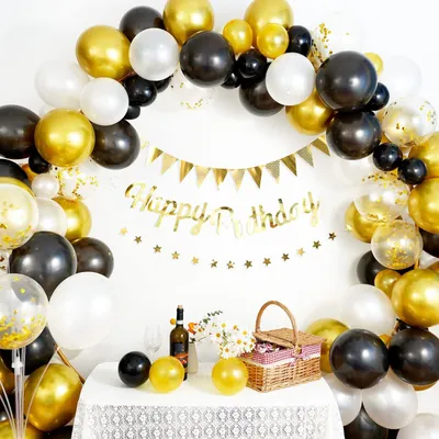 Produktbild von Luftballons,  Geburtstag Ballons, Girlande Deko Helium Gold Weiß Schwarz, 122 Stück