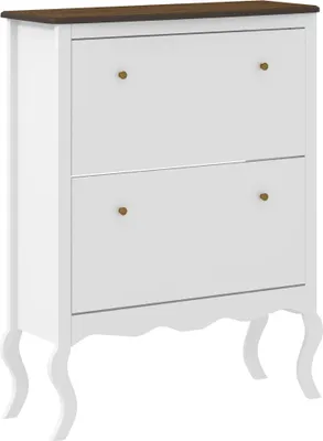 Obrázek produktu pro Botník - Úzký se 2 výklopnými přihrádkami - Nastavitelné police - Na 16 párů bot - 84x29x109 cm - Dřevo, neoklasicistní - Bílý