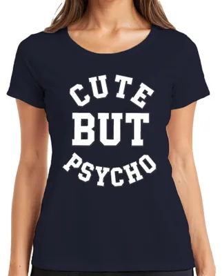 Productafbeelding van Leuk maar gestoord, dames T-shirt, cadeau, verjaardag, grappig, retro, marineblauw, maat XL