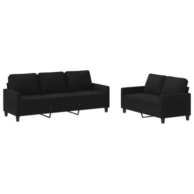 Produktbild von vidaXL 2-tlg. Sofagarnitur mit Kissen Schwarz Stoff