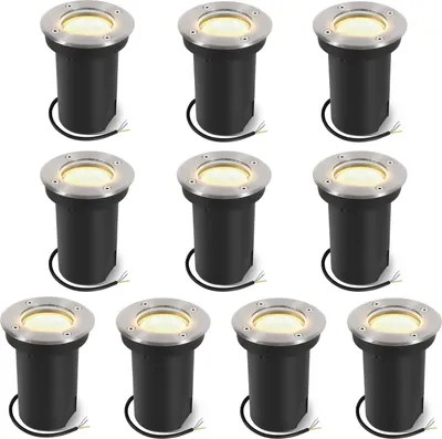 Zdjęcie produktu dla Clanmacy 10x 3W – obrotowa lampa podłogowa IP67, zewnętrzna, LED, wpuszczana, reflektor podłogowy, ciepłe białe światło – srebrna obudowa