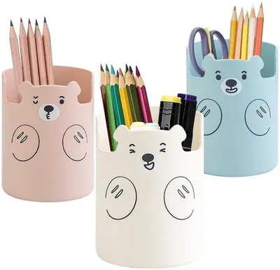Produktbild von Bleistifthalter 3er-Pack, rund, weiß, rosa, blau, Büro