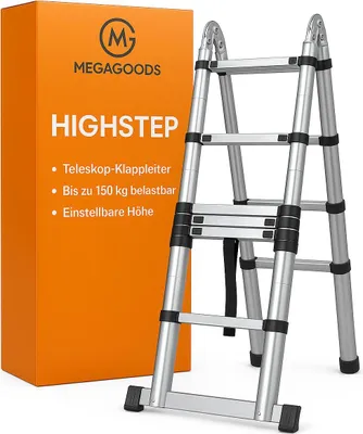 Produktbild von 5M Teleskop Klappleiter Edelstahl Leiter ausziehbar bis zu 150kg DE.