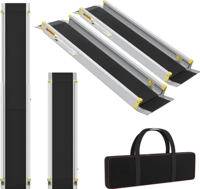 Immagine prodotto di QEENTOE, set di 2 rampe per sedia a rotelle in alluminio telescopiche, da 83,5 a 152 cm, con borsa per il trasporto. Rampe telescopiche estensibili antiscivolo, con capacità di carico fino a 272 kg, ideali per sedie a rotelle, sedie a rotelle elettriche e deambulatori