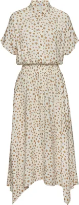 Produktbild von LASCANA Druckkleid mit Punktedruck und asymmetrischem Saum, Midikleid creme-taupe bedruckt Größe 34