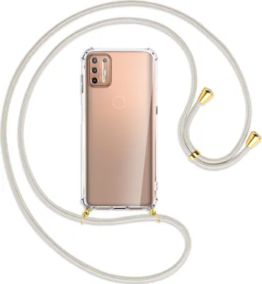 Produktbild von Handykette Backcover-Schutzhülle mit Band (Metall goldfarben) für Motorola Moto G9 Plus - violett