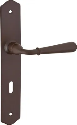 Image de Ensemble de poignées pour porte de chambre Charon trou de clé, carré 7mm, entr'axes 195mm, acier rouillé - THIRARD