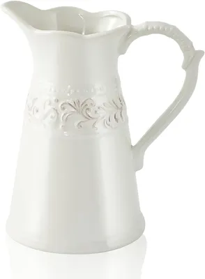 Productafbeelding van Bloemenvaas Keramiek 22 cm - Kanvaas met Oor - Decoratieve Vaas - Landelijk - Wit