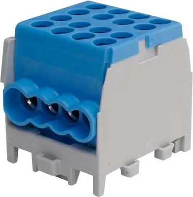 Produktbild von Pollmann Hauptleitungsabzweigklemme, 1-polig, 1x Eing. 2x25mm², 1x Ausg. 6x16mm², blau, Packung mit 3 Stk.